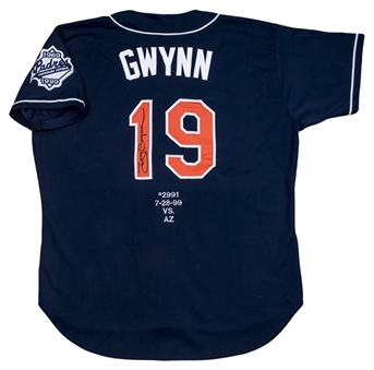 1999 Tony Gwynn Game Used and Signed San Diego Padres Jersey for Career Hit #2991 (Beckett)